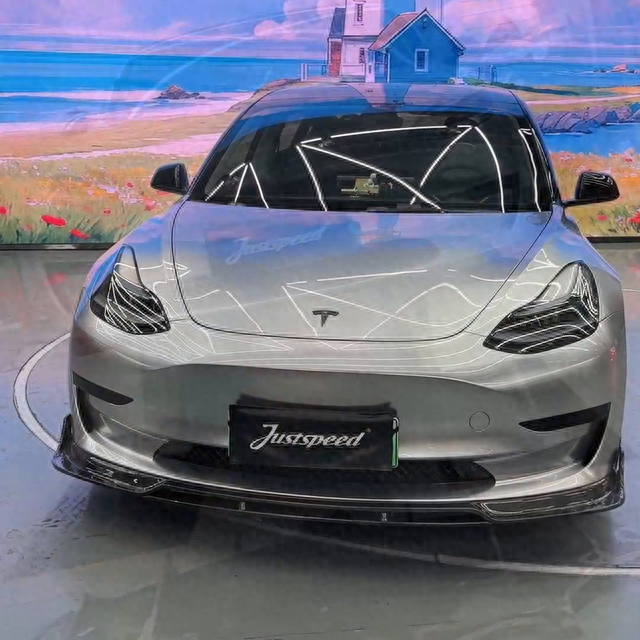 特斯拉model3，帅气的GT银，碳纤维小包围，小改变...