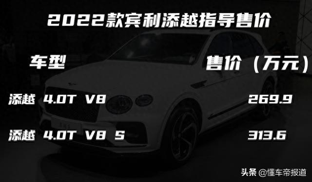 新车｜248万元起售，宾利汽车公布旗下全系2022款车型售价