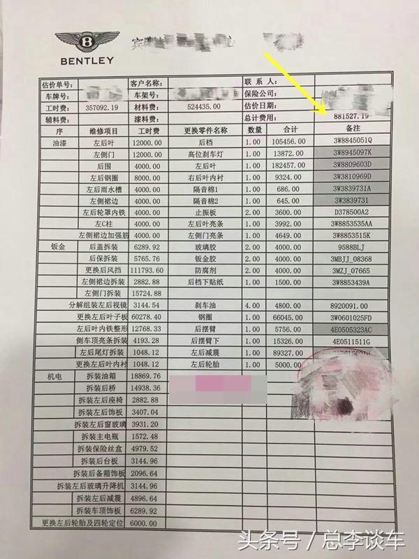 看了宾利和劳斯莱斯的维修报价表，心凉半截，车牌扣都要50元一个