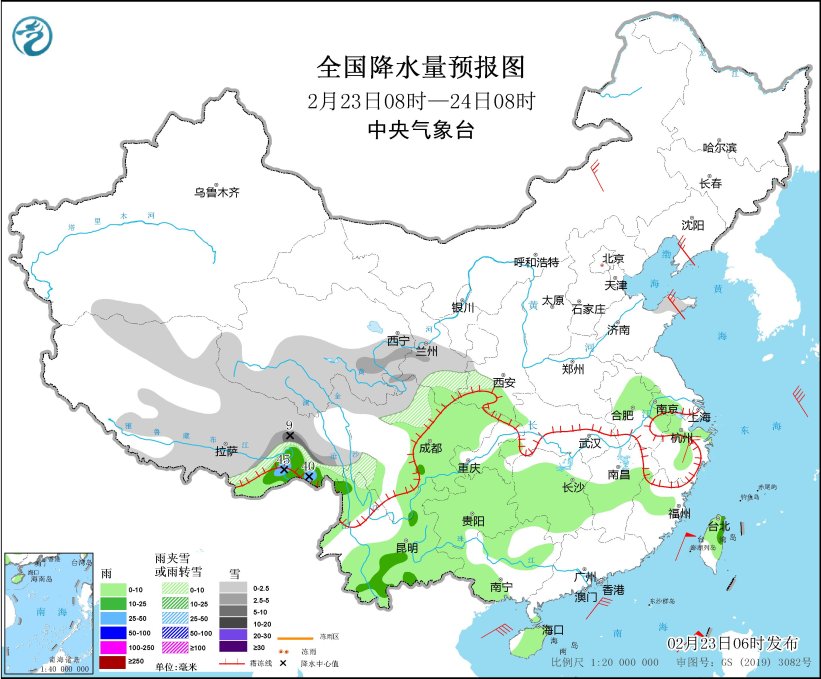 西南地区东部至长江中下游地区多阴雨 局地有大雨